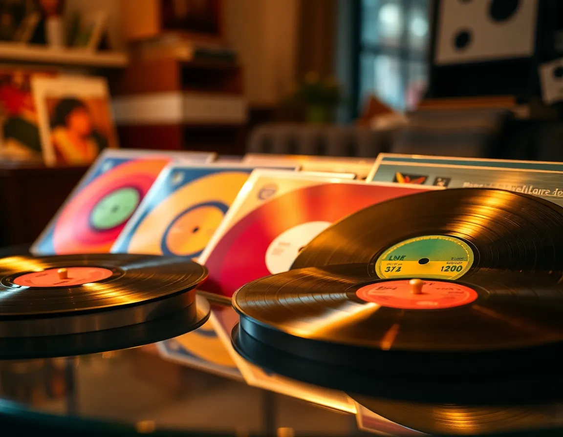 Vibrant Vinyl Record Collection Displayed Elegantly