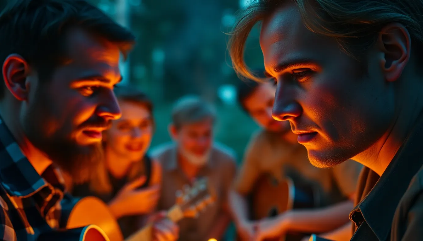 Musicians Gathered Around Campfire