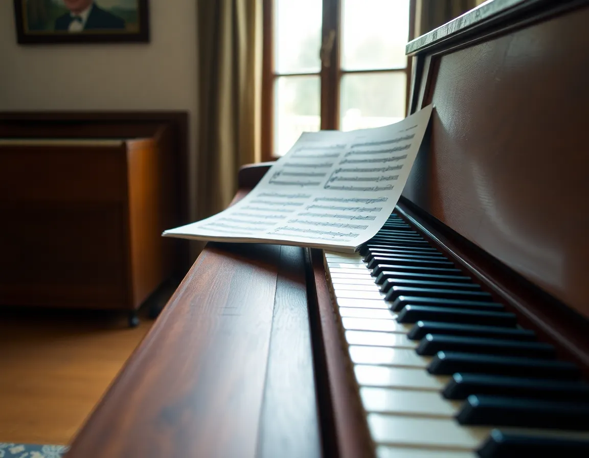 Elegant Grand Piano with Sheet Music in Natural Light