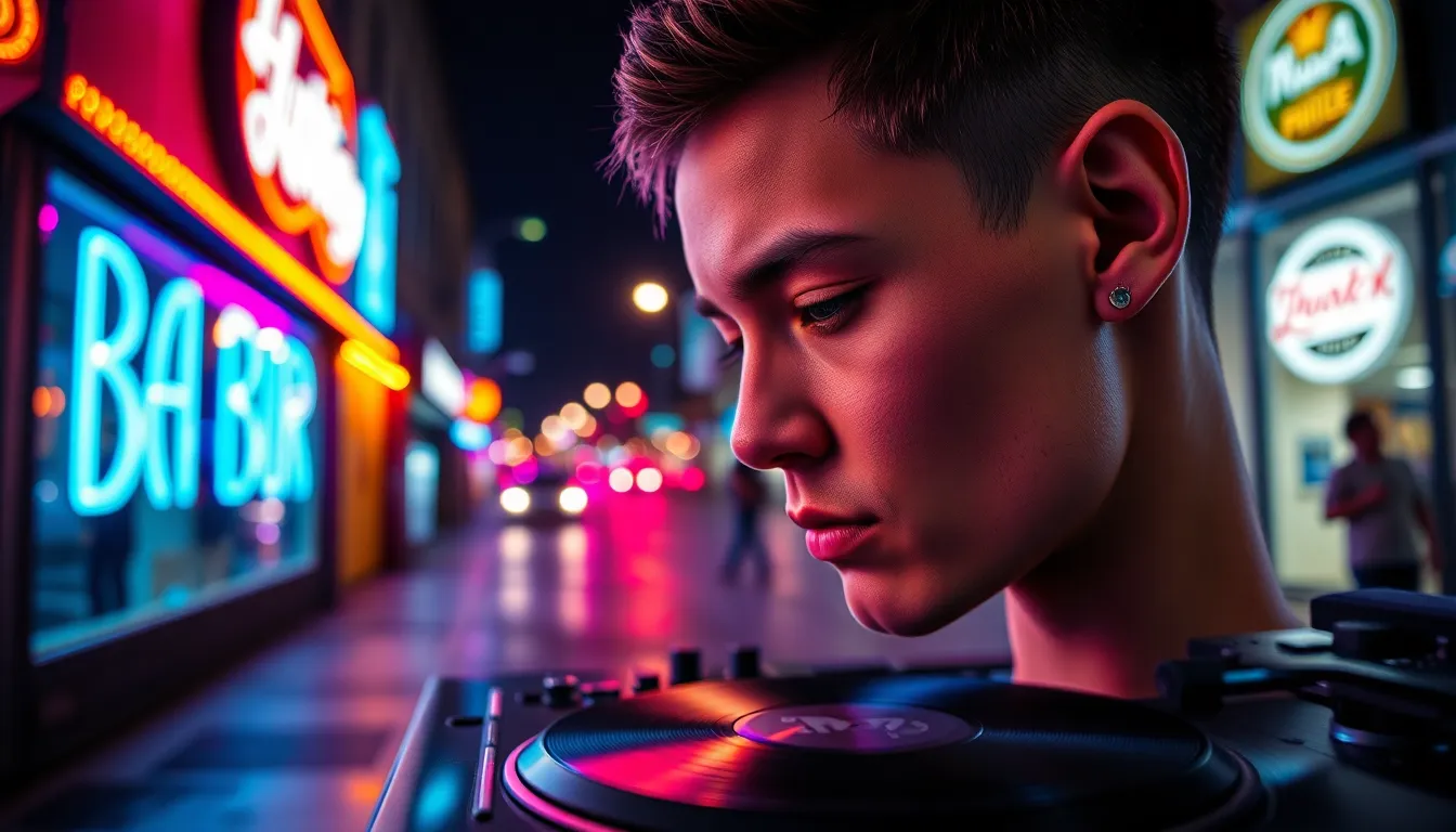 DJ Spinning Records at Night