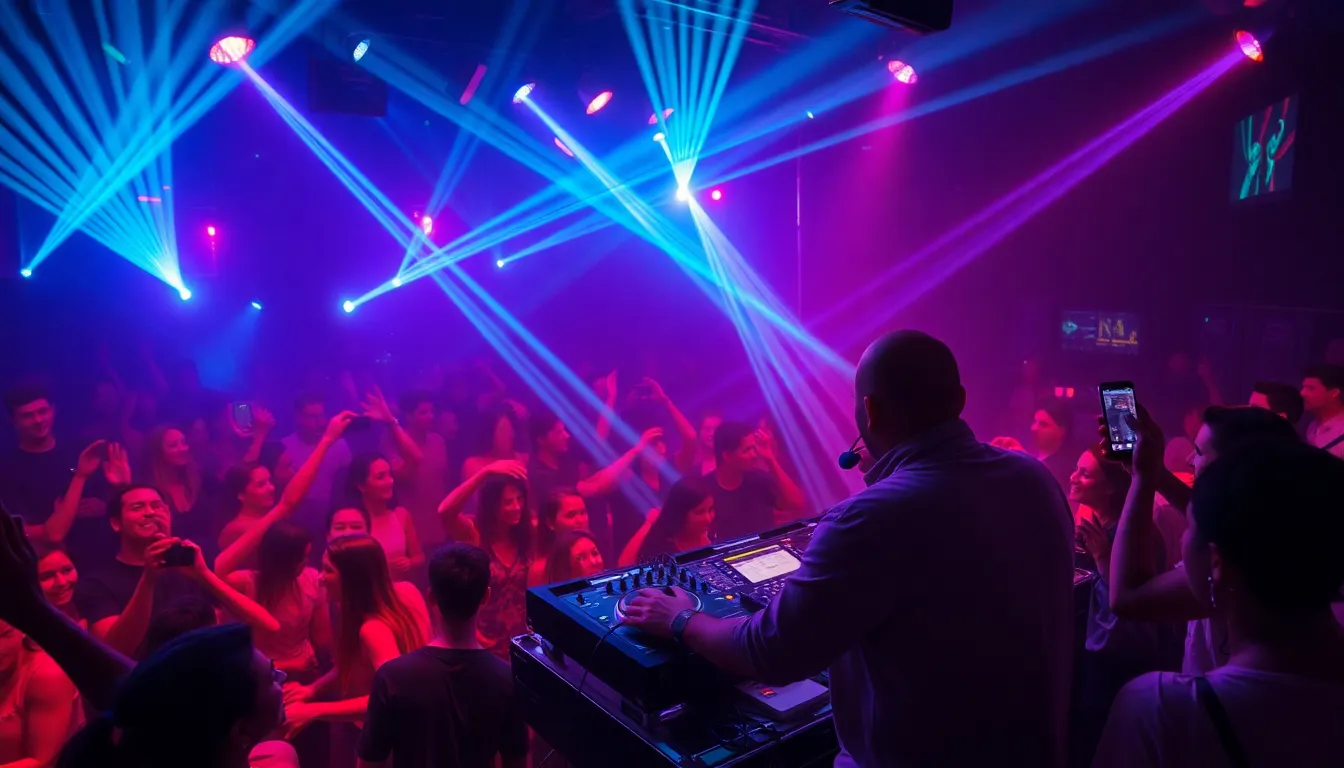 High-Energy DJ Set in a Bustling Nightclub