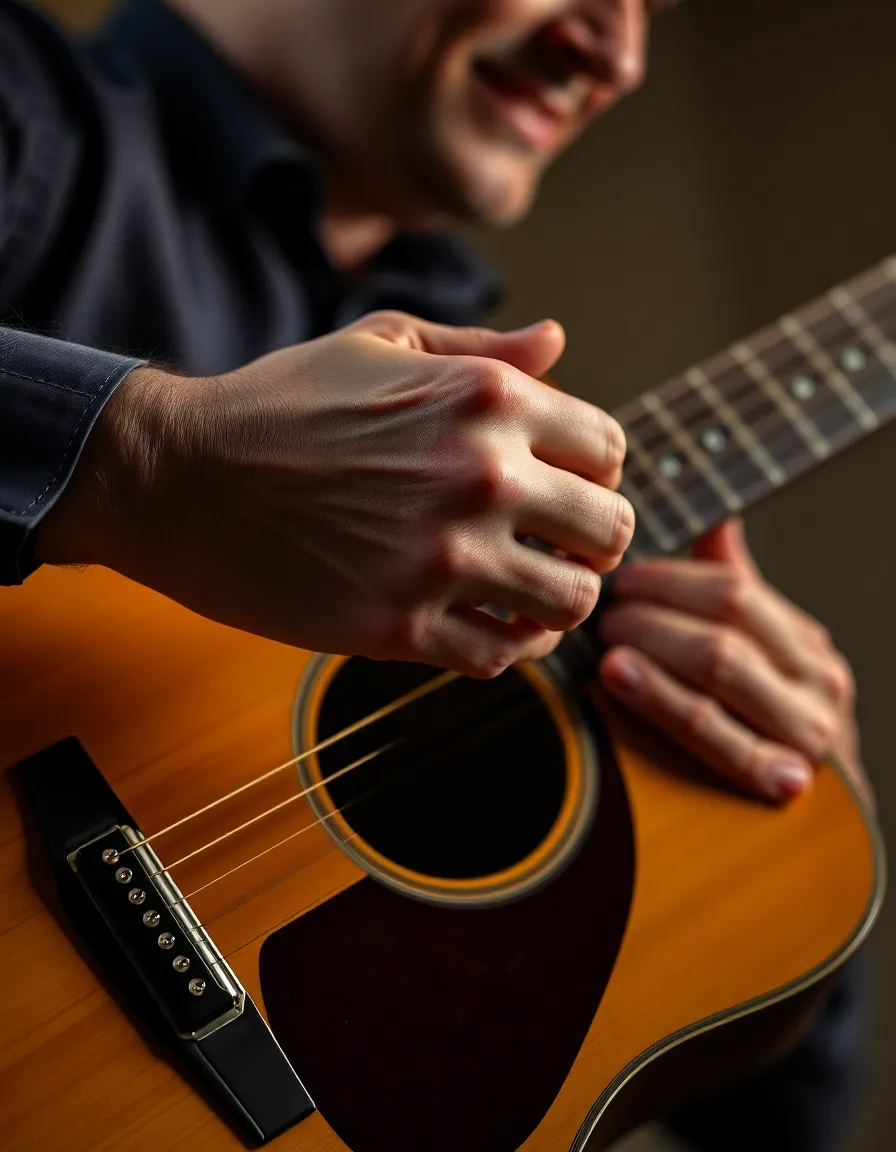 Intimate Close-Up of Guitarist's Hands