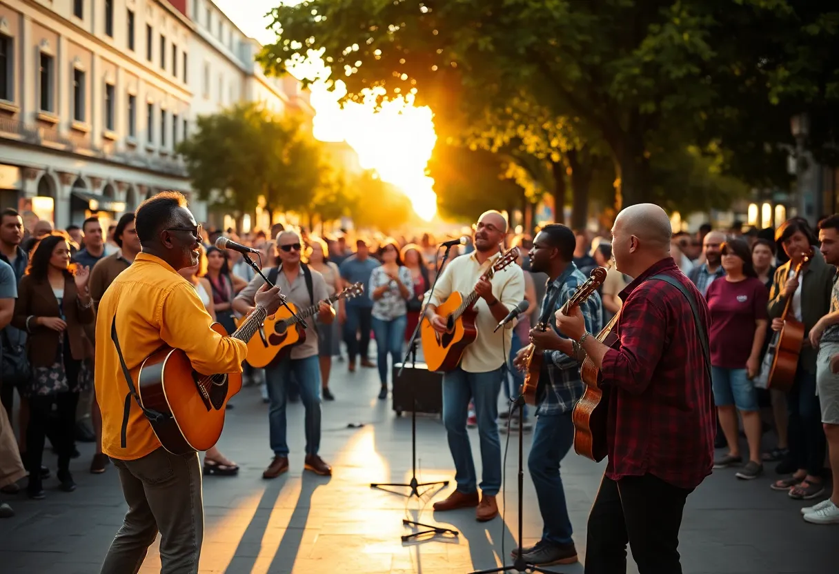 Vibrant Street Music Performance at Golden Hour