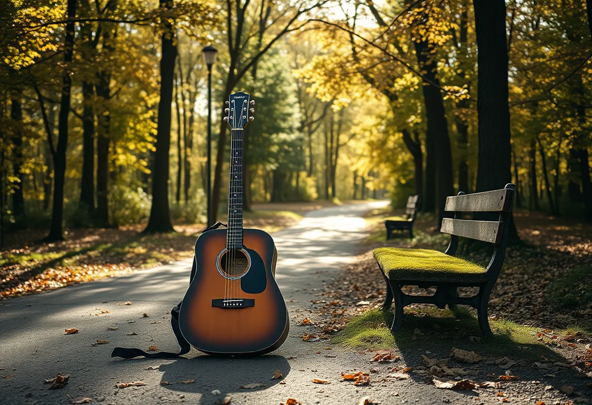 Acoustic Guitar in Autumn Park