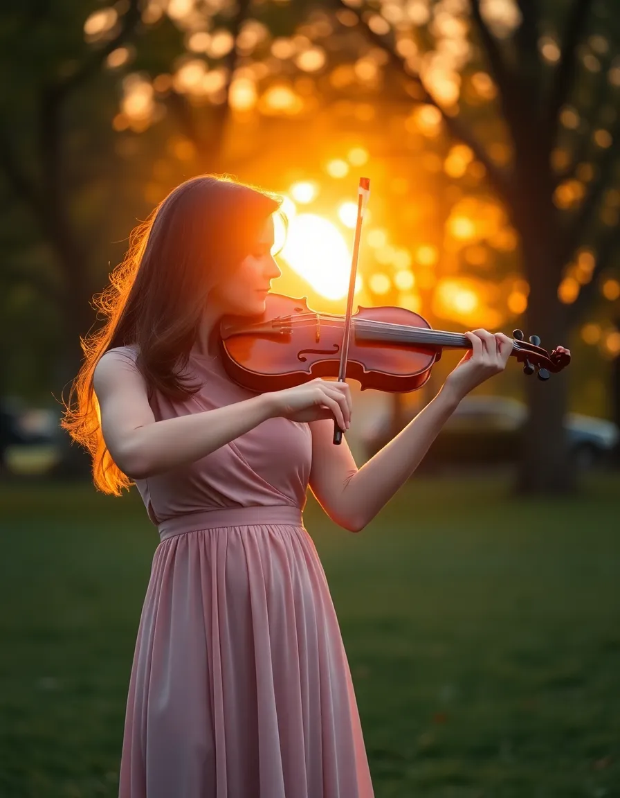 Violinist in Serene Park at Dusk