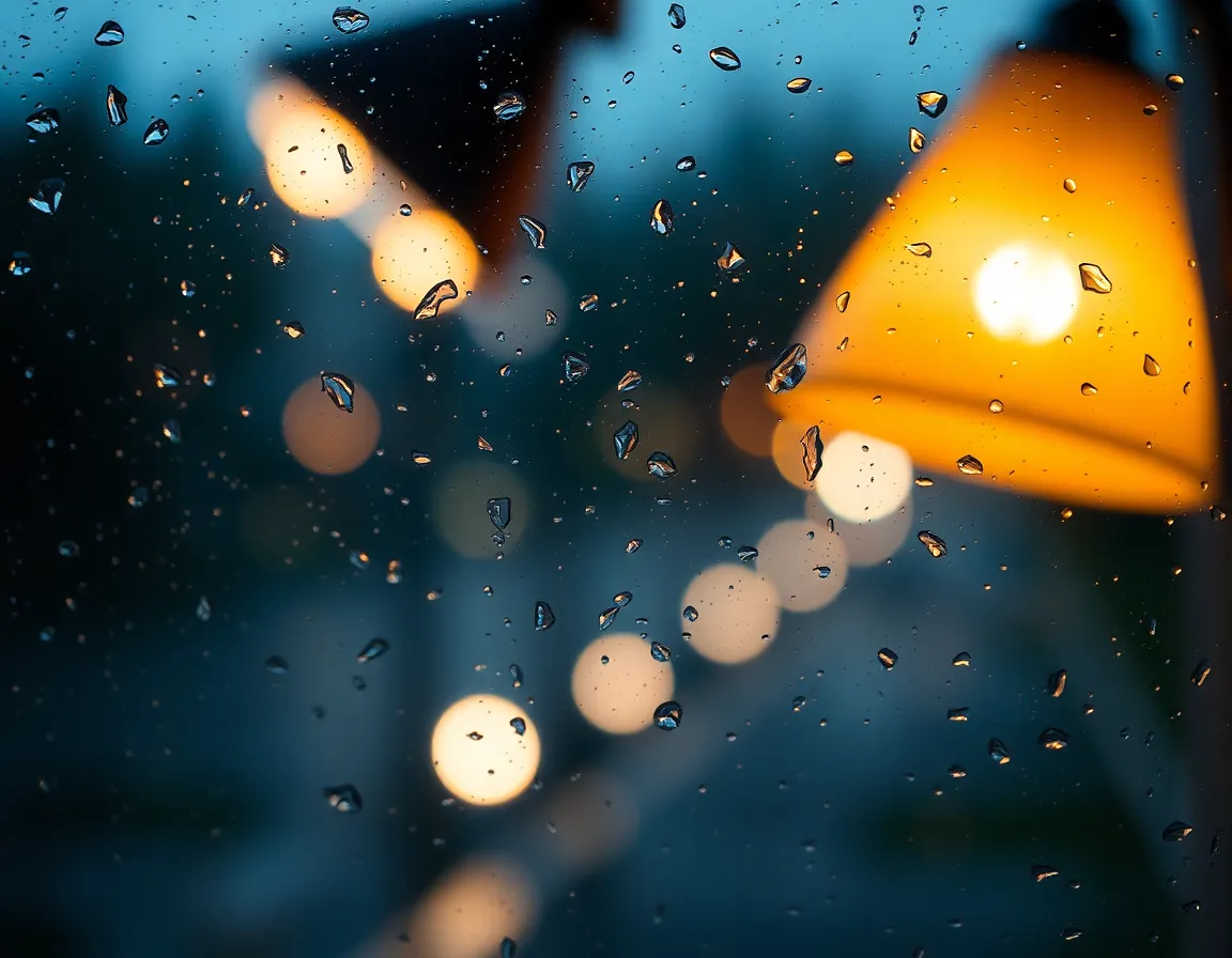 Rain-Soaked Flowers on Rustic Table