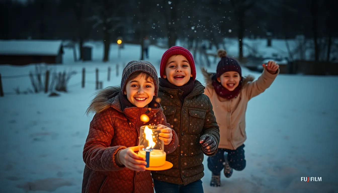 Family Joyfully Playing in the Snow