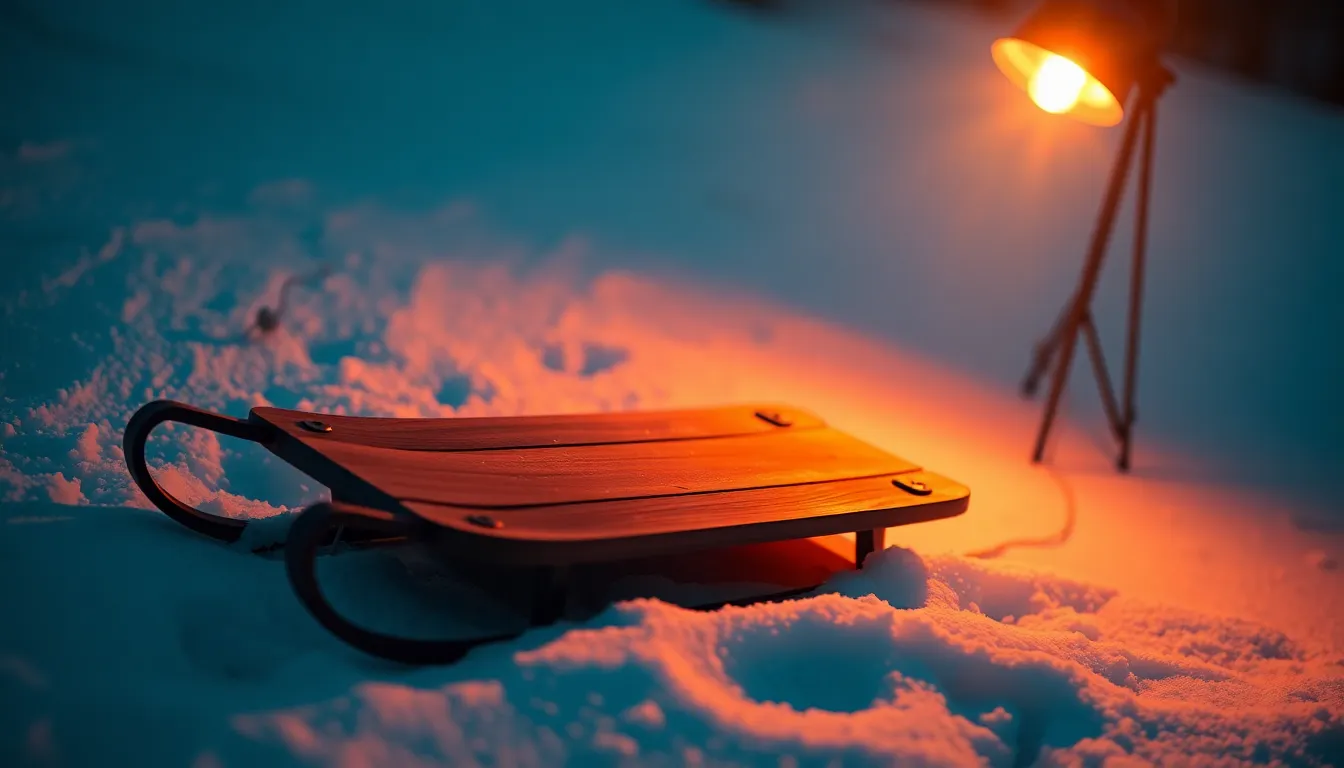 Rustic Wooden Sled on Powdery Snow
