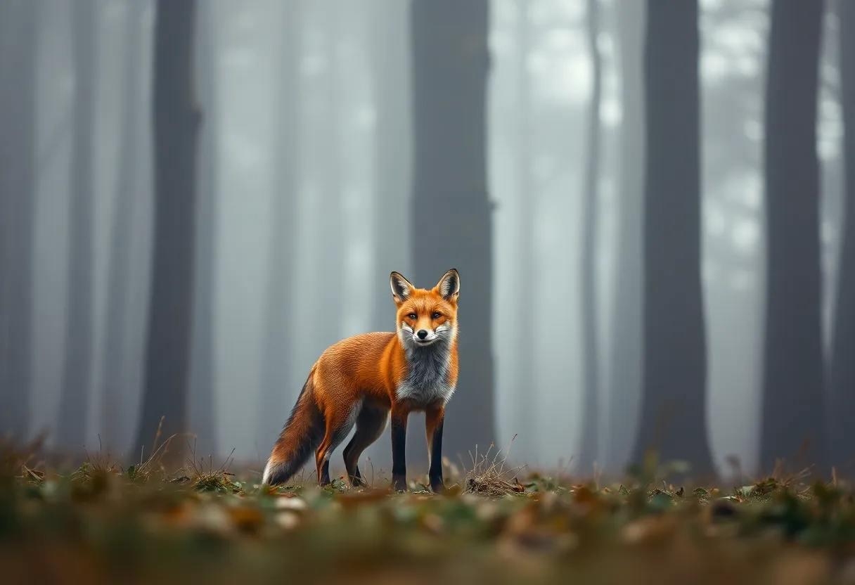 Red Fox in a Foggy Forest