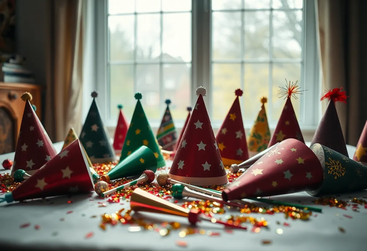Colorful New Year’s Party Hats and Noisemakers