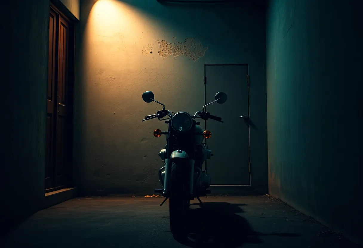 Vintage Motorcycle in Urban Alley at Night