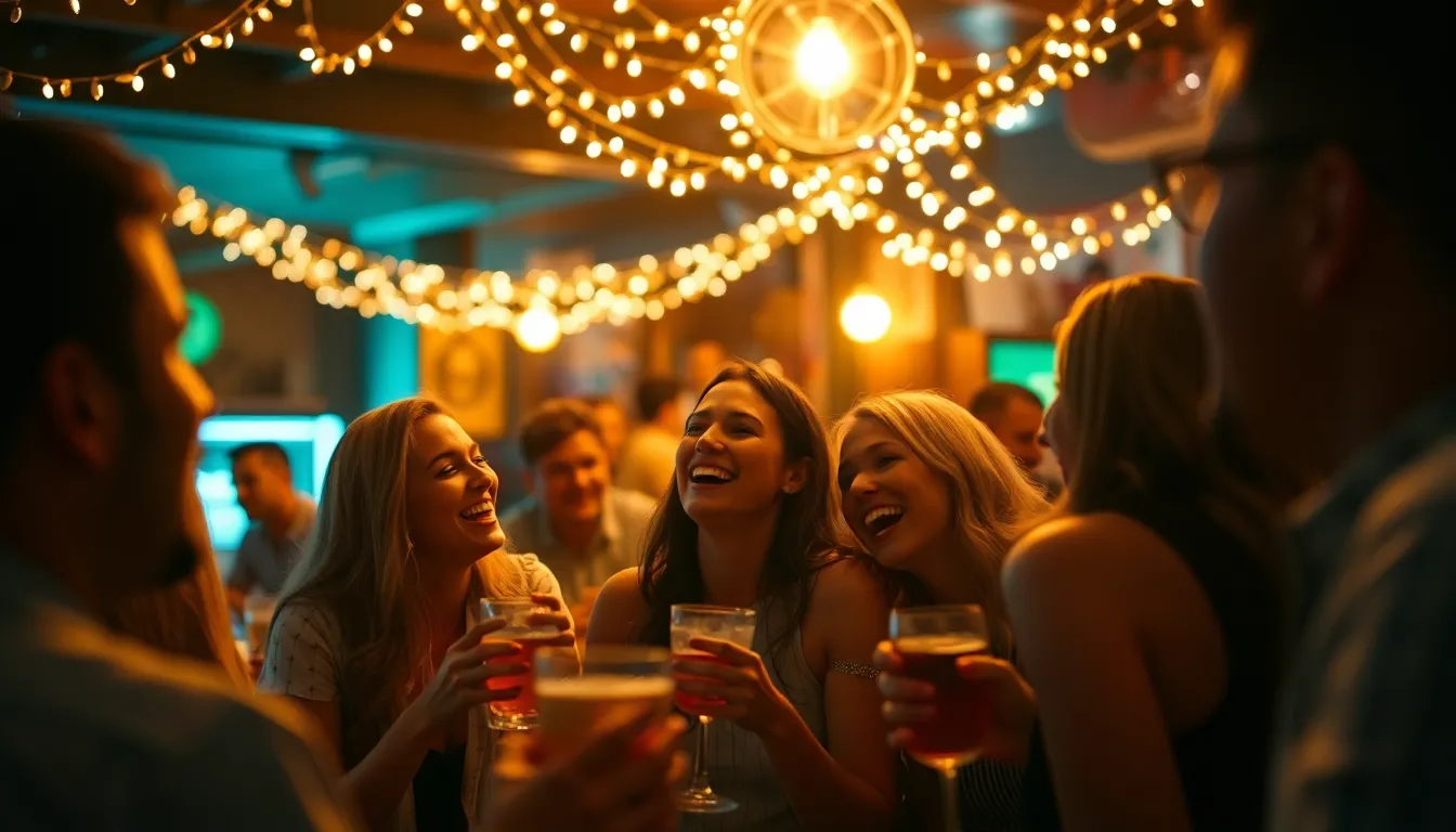 Lively Night Bar Scene with Friends
