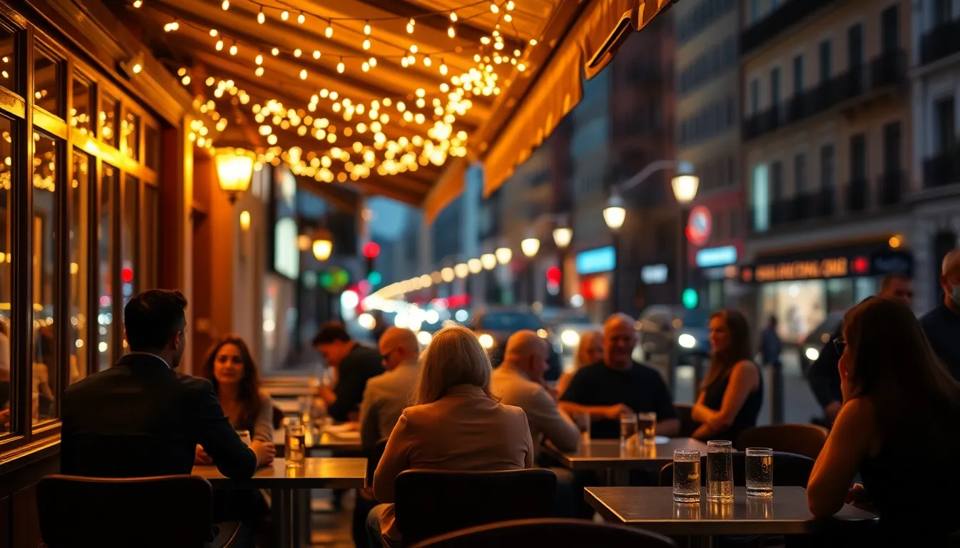 Cozy Café Terrace in Bustling Nightlife