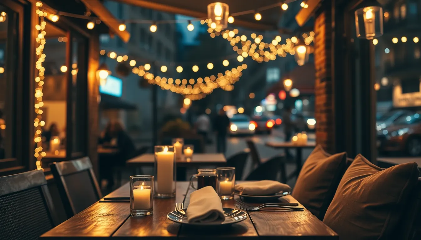 Charming Outdoor Café Awash in Warm Lights
