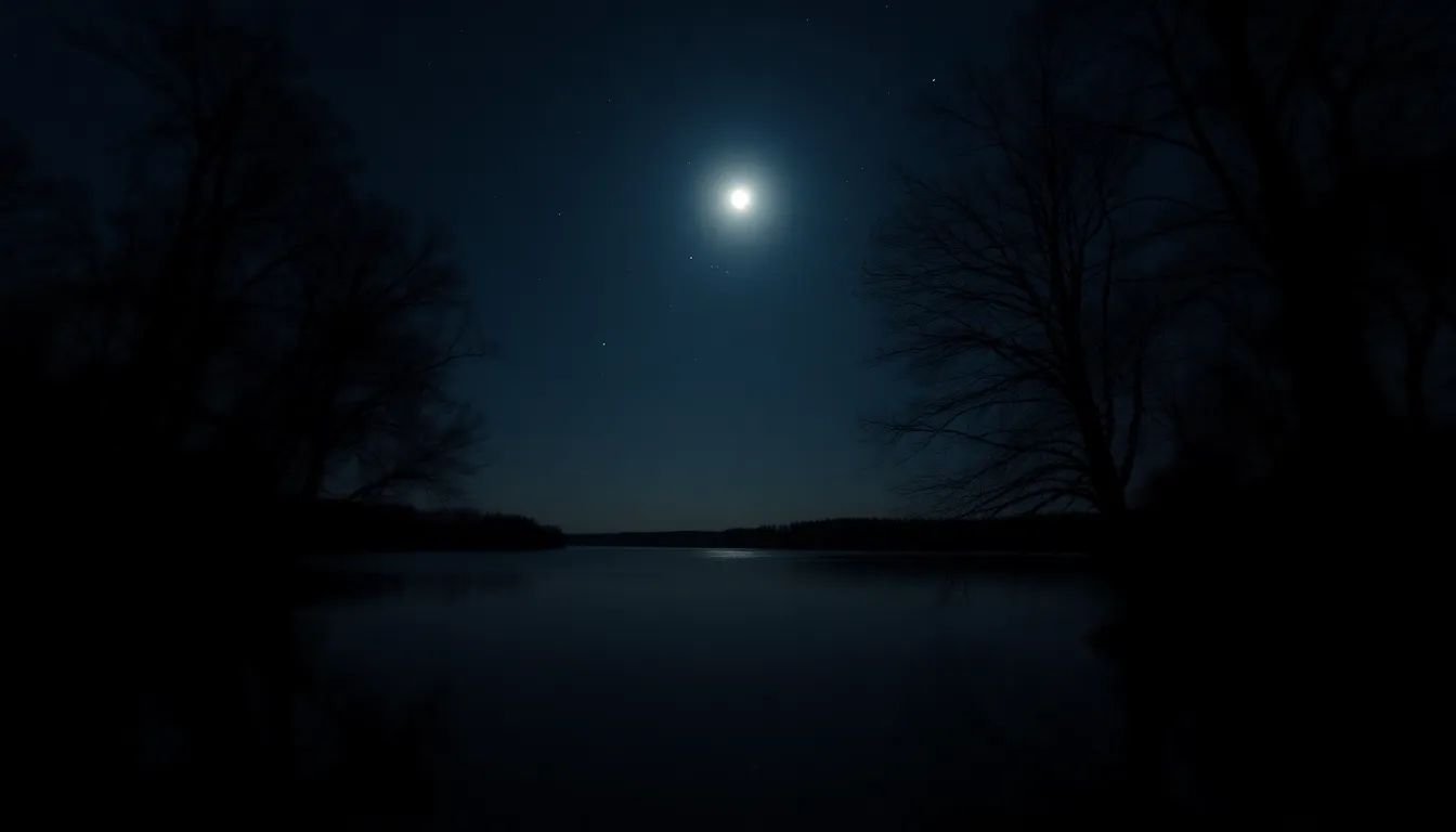 Serene Night Reflection in Quiet Lake