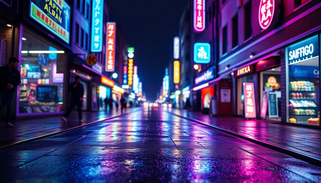 Vibrant Neon Night City Streets