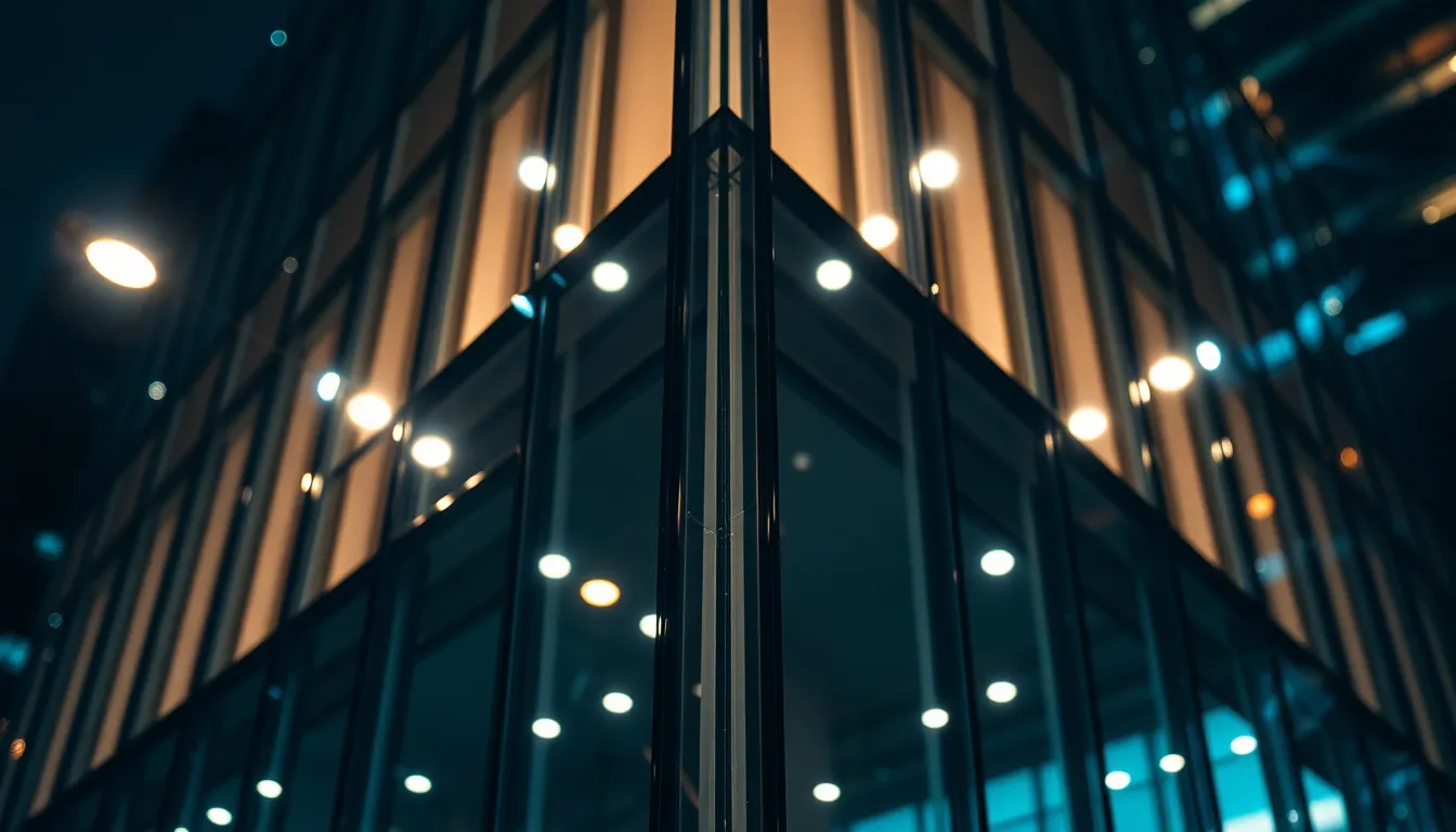 Architectural Glass Facade Reflections at Night