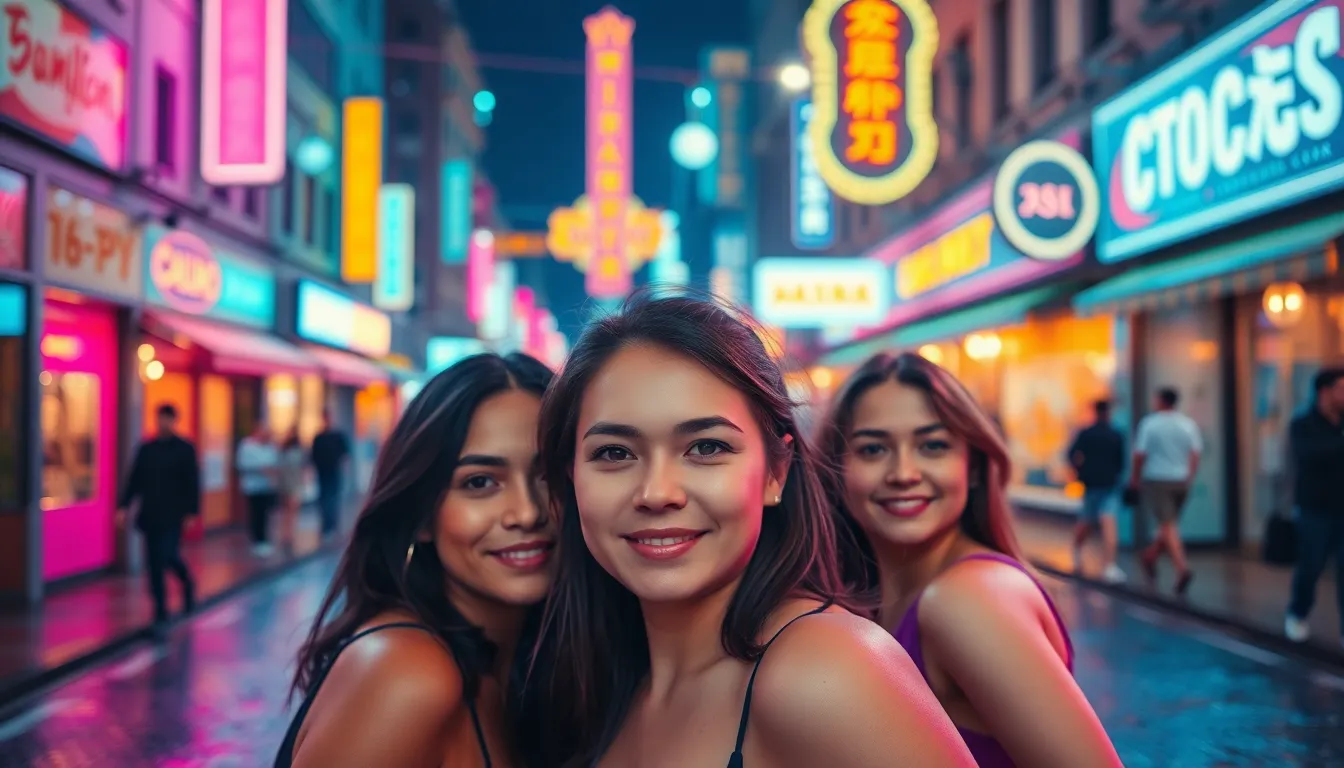 Friends Enjoying a Night Out in the City