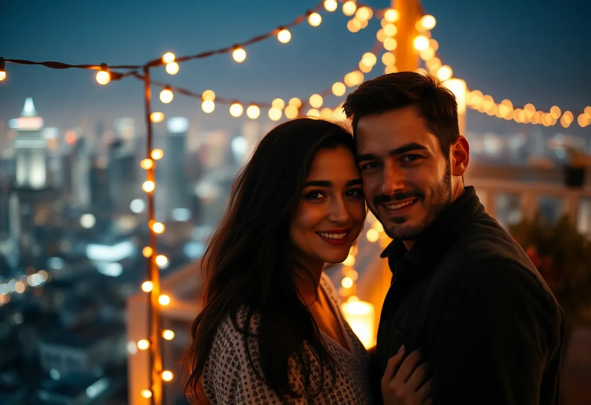 Couple Sharing a Quiet Moment on Rooftop