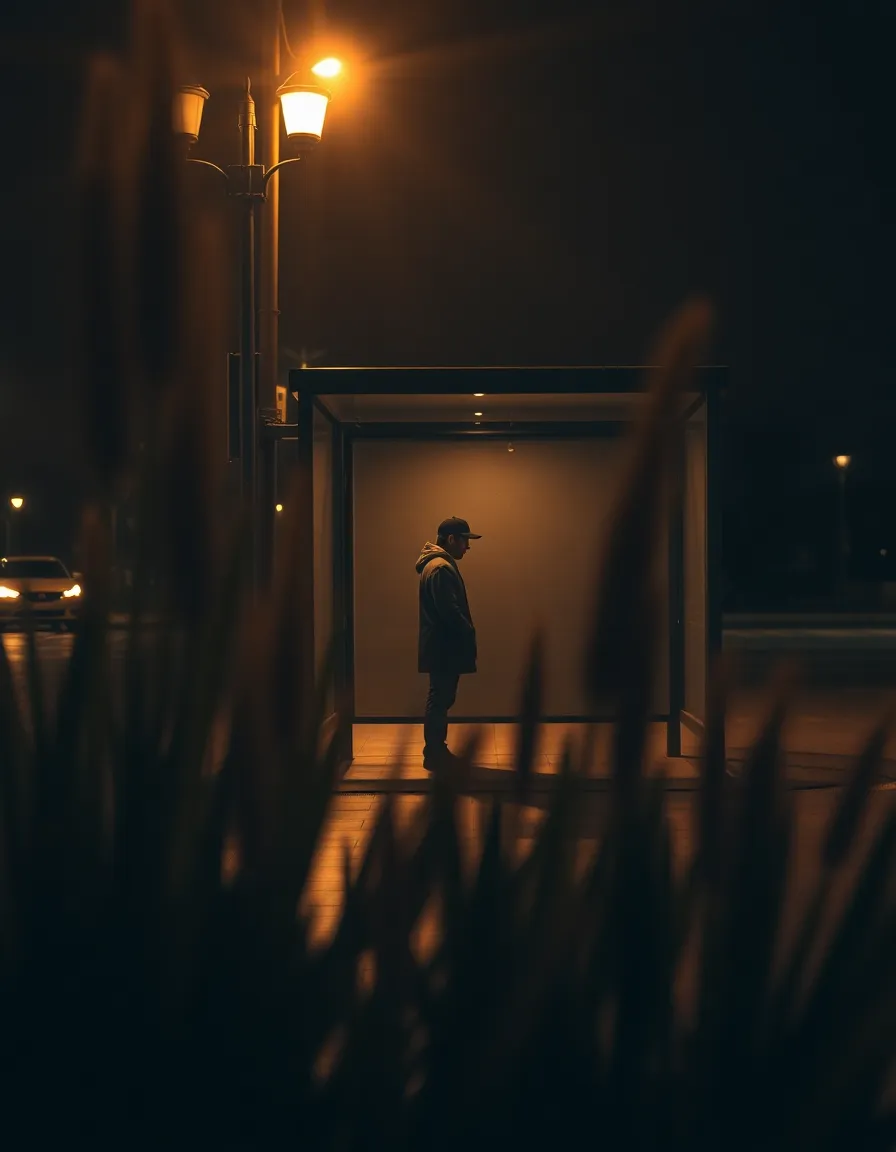 Solitary Figure in Urban Night Scene