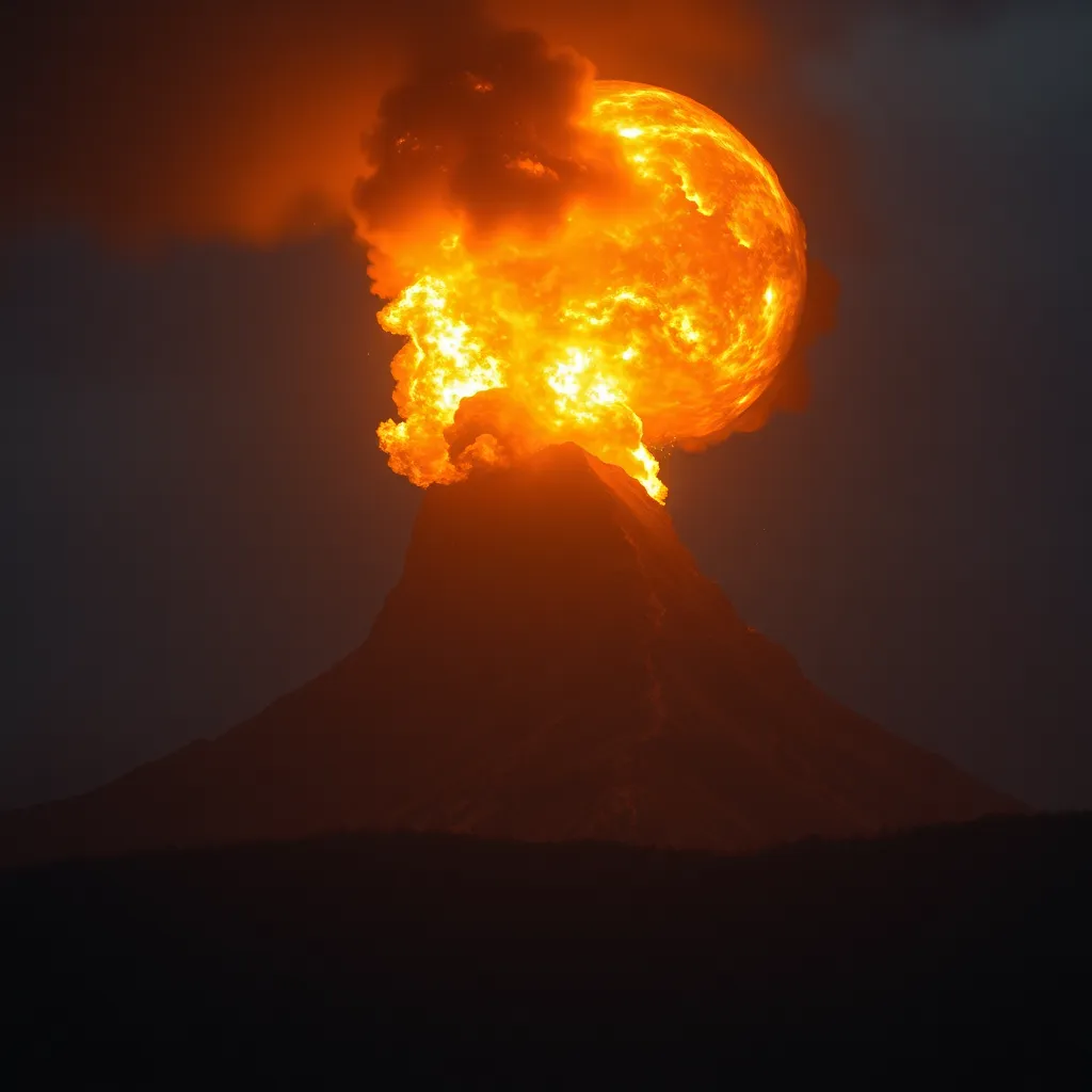 Volcanic Eruption with Fiery Glow