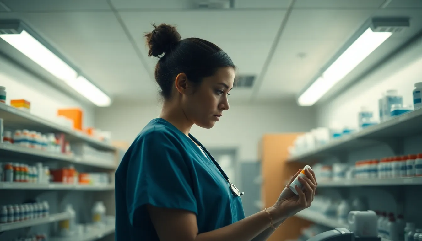 Nurse Preparing Medication in Pharmacy