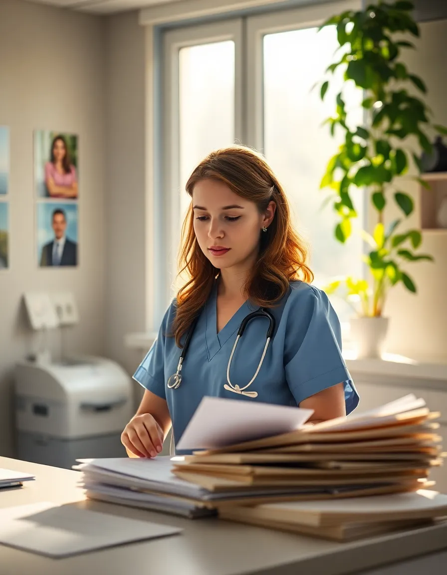 Nurse Organizing Medical Charts at Nursing Station