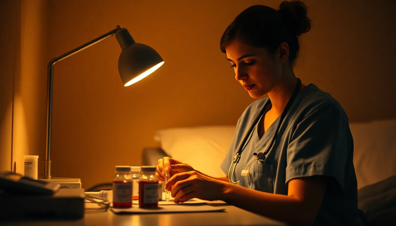 Nurse Preparing Medications at Bedside