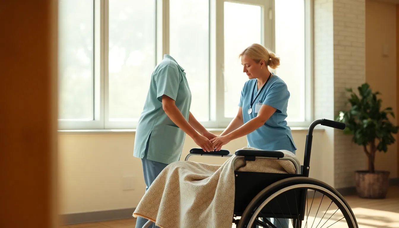 Compassionate Nurse Assisting Patient in Wheelchair