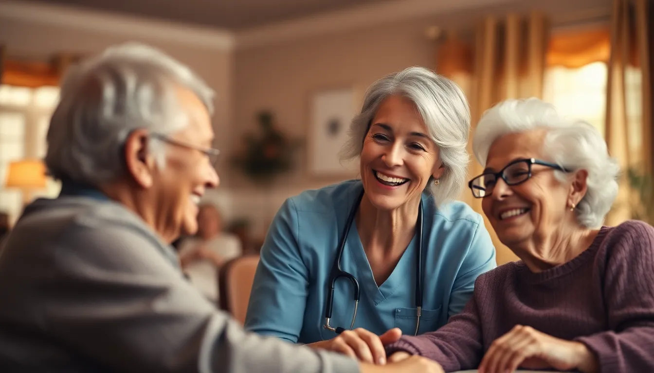Nurse Engaging with Elderly Residents in Nursing Home