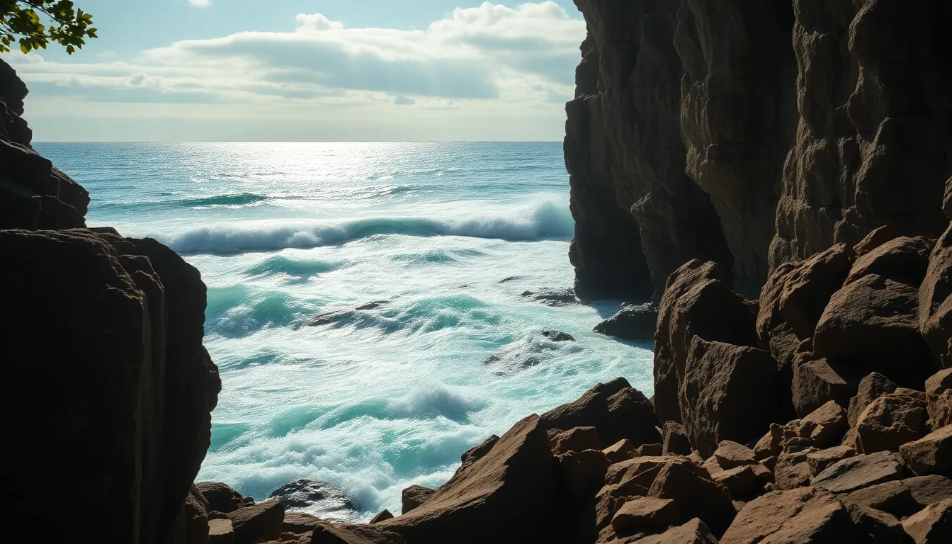 Rocky Shoreline Under Tree Canopy