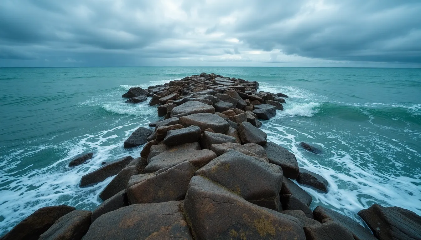 Rocky Coastline Under Overcast Sky