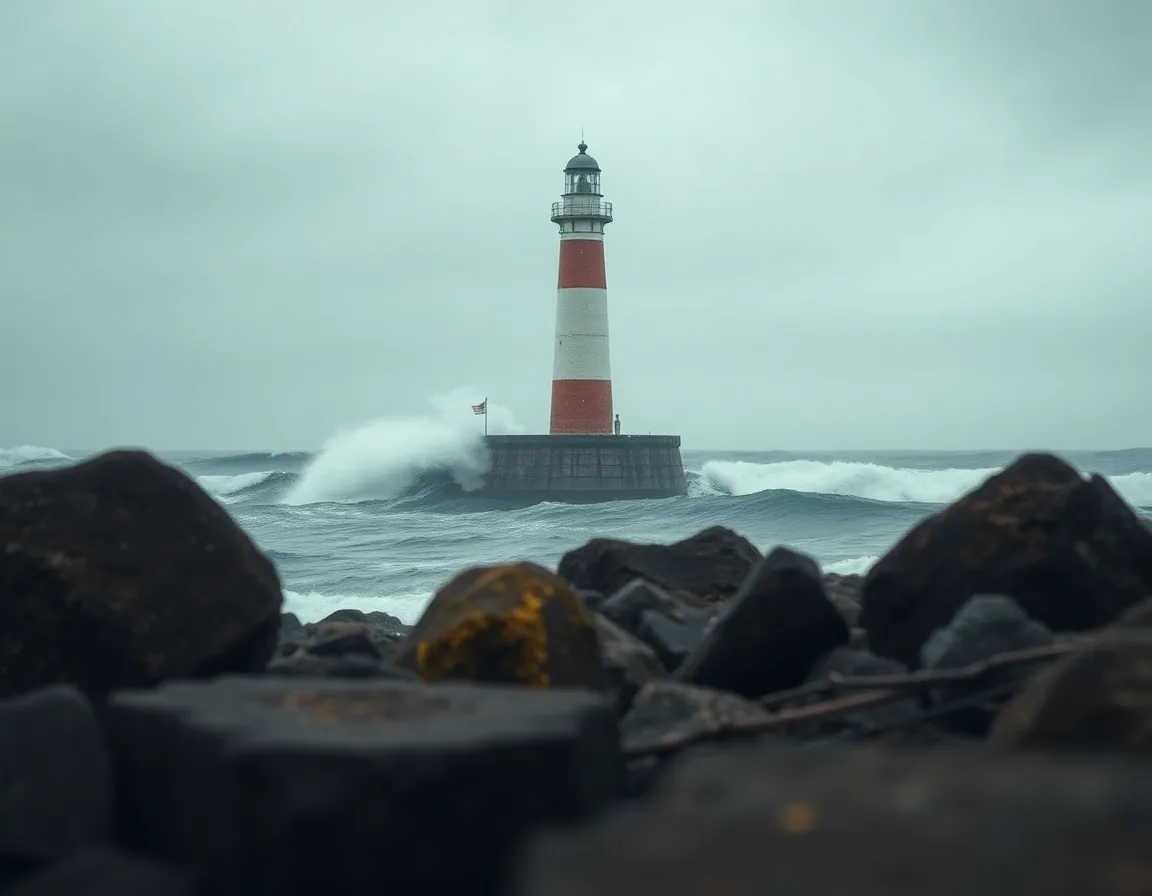 Lighthouse Against Stormy Ocean