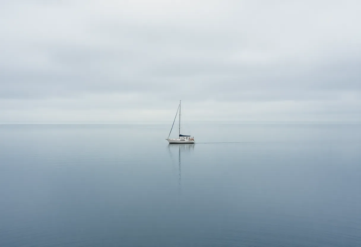 Solitary Sailboat on Calm Ocean