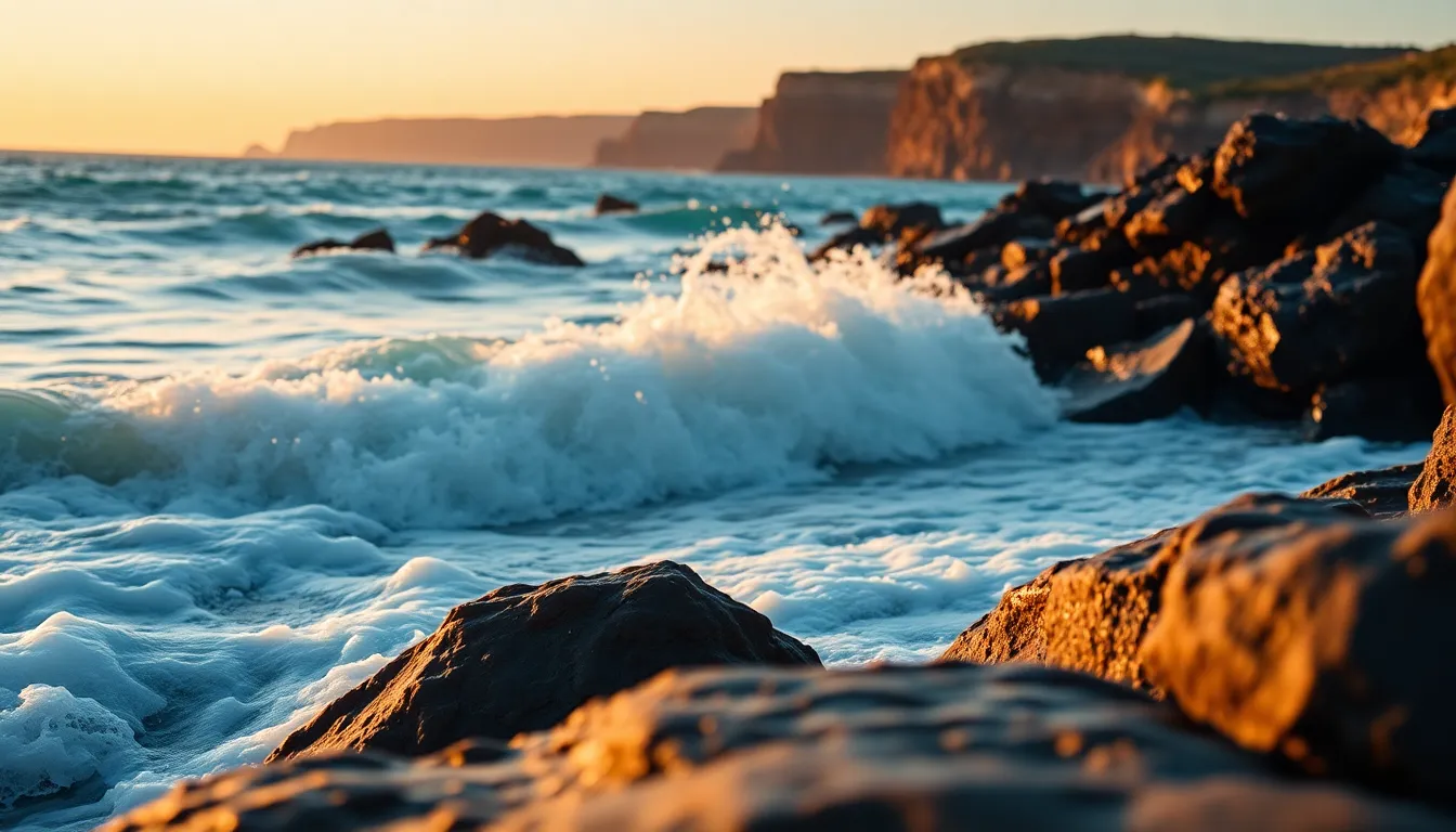 Dramatic Ocean Waves at Golden Hour