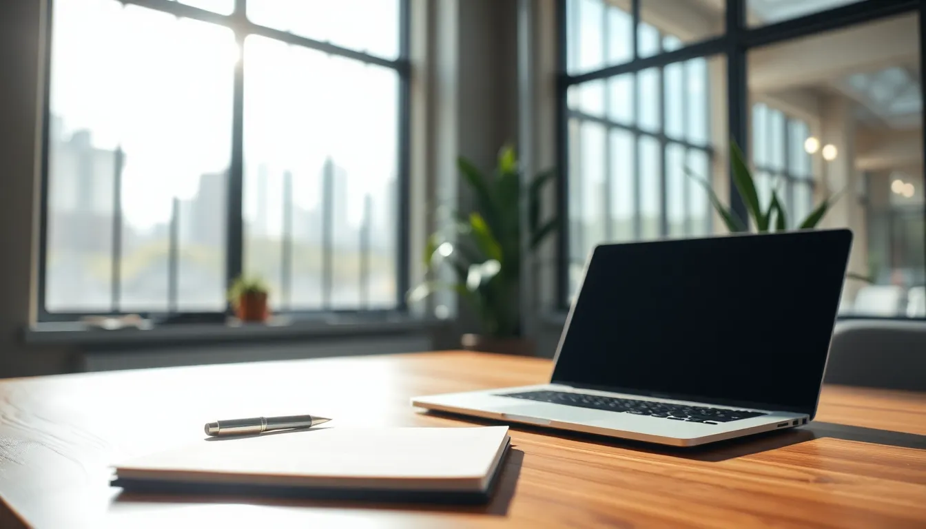 Bright Modern Office Desk with Greenery