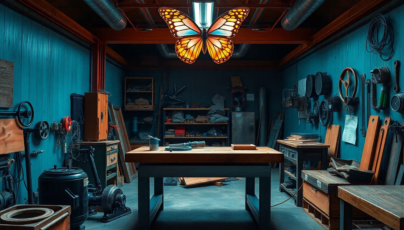Industrial-Style Workspace with Dramatic Lighting