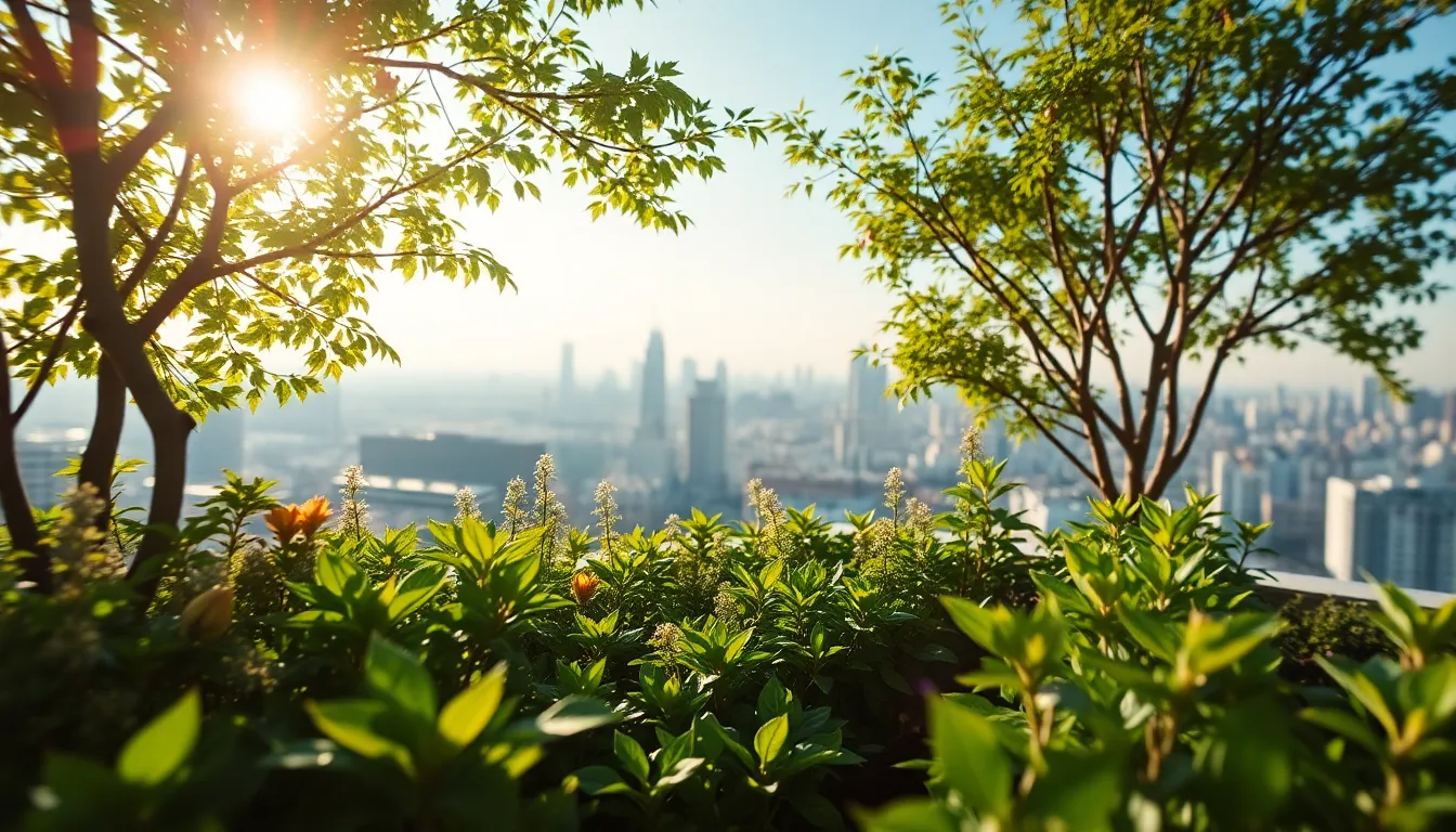 Rooftop Garden Office with City View