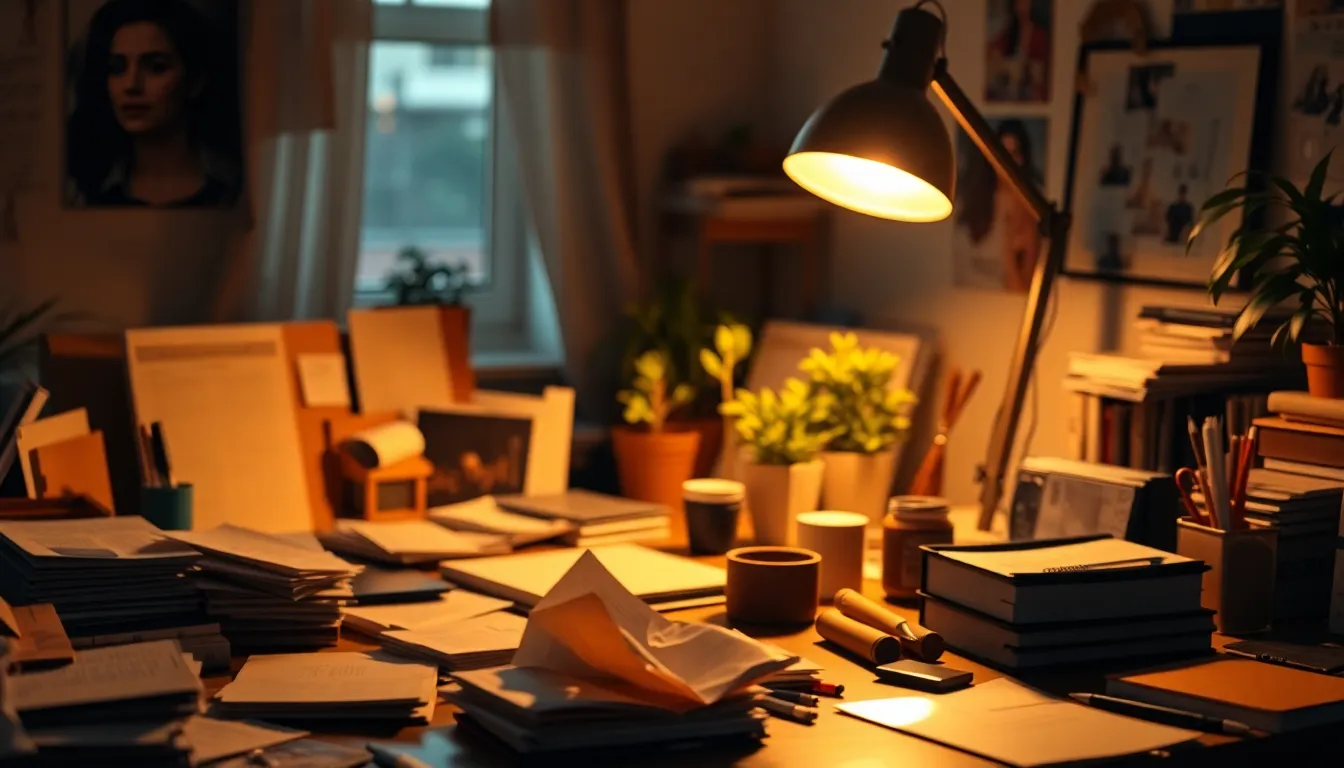 Evening Office Setup with Warm Lighting