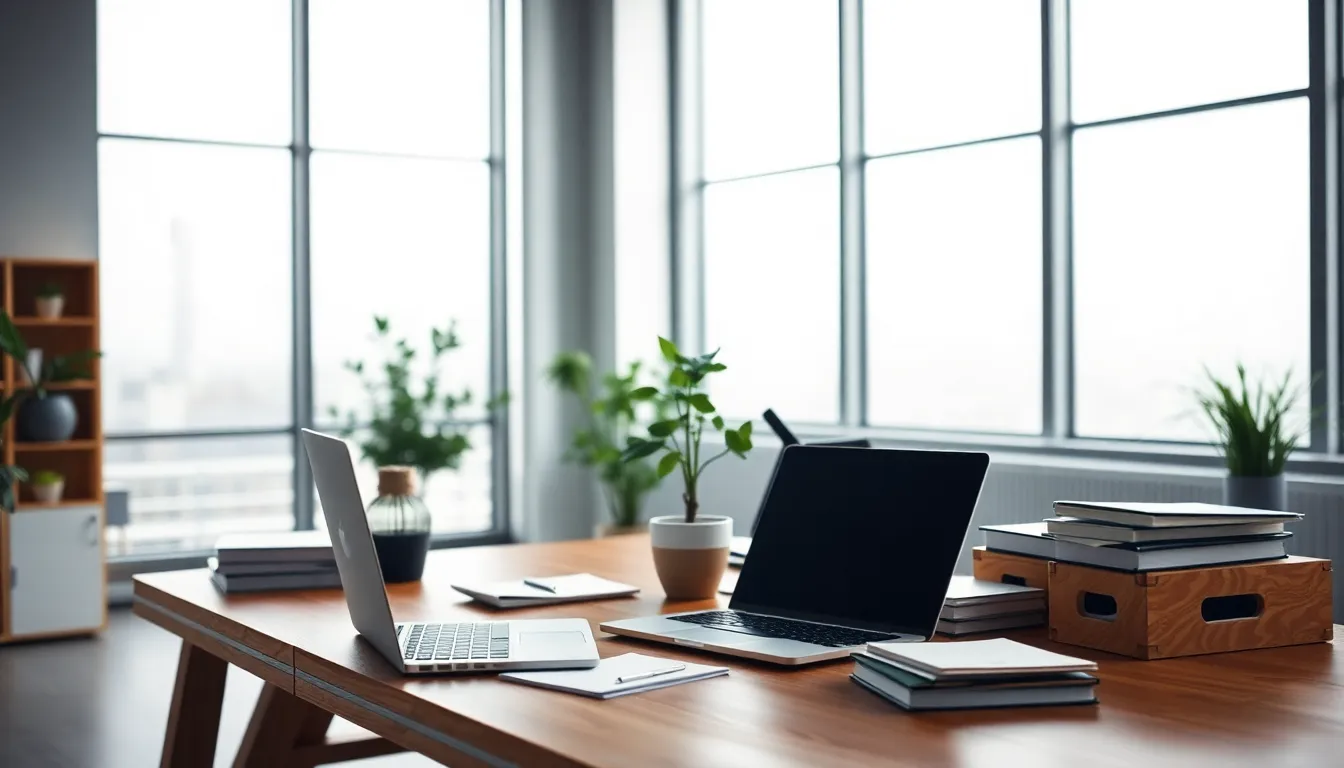 Modern Office Desk Setup with Laptop
