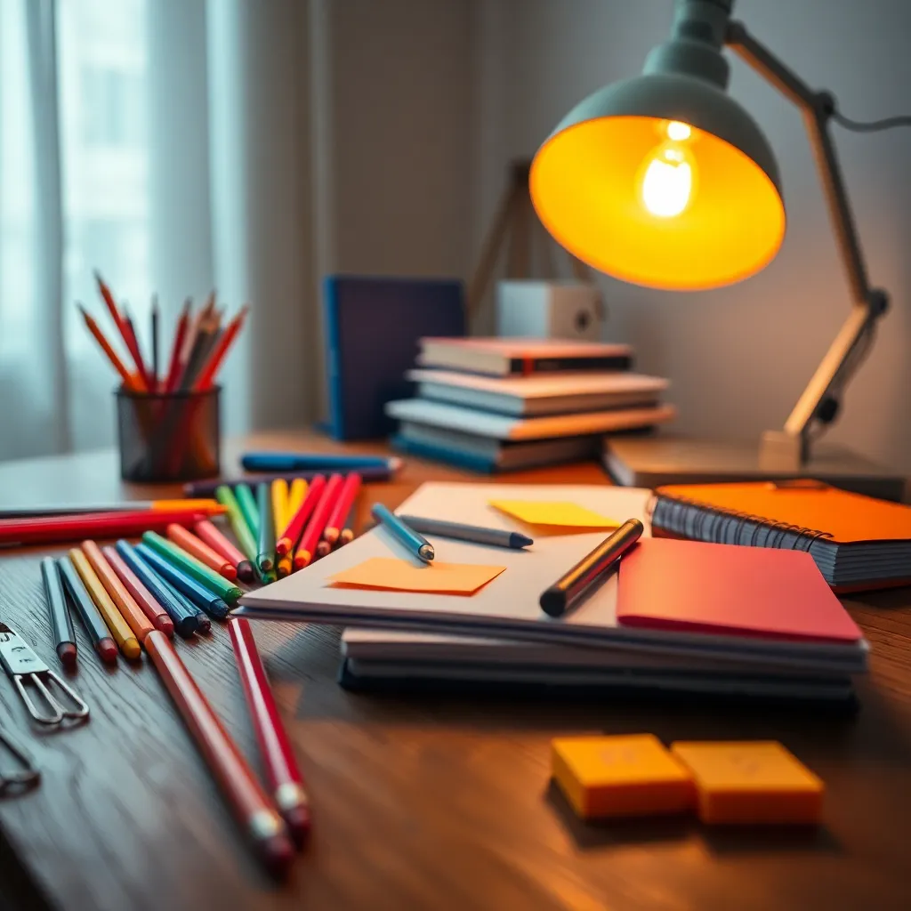 Flat Lay of Colorful Office Supplies