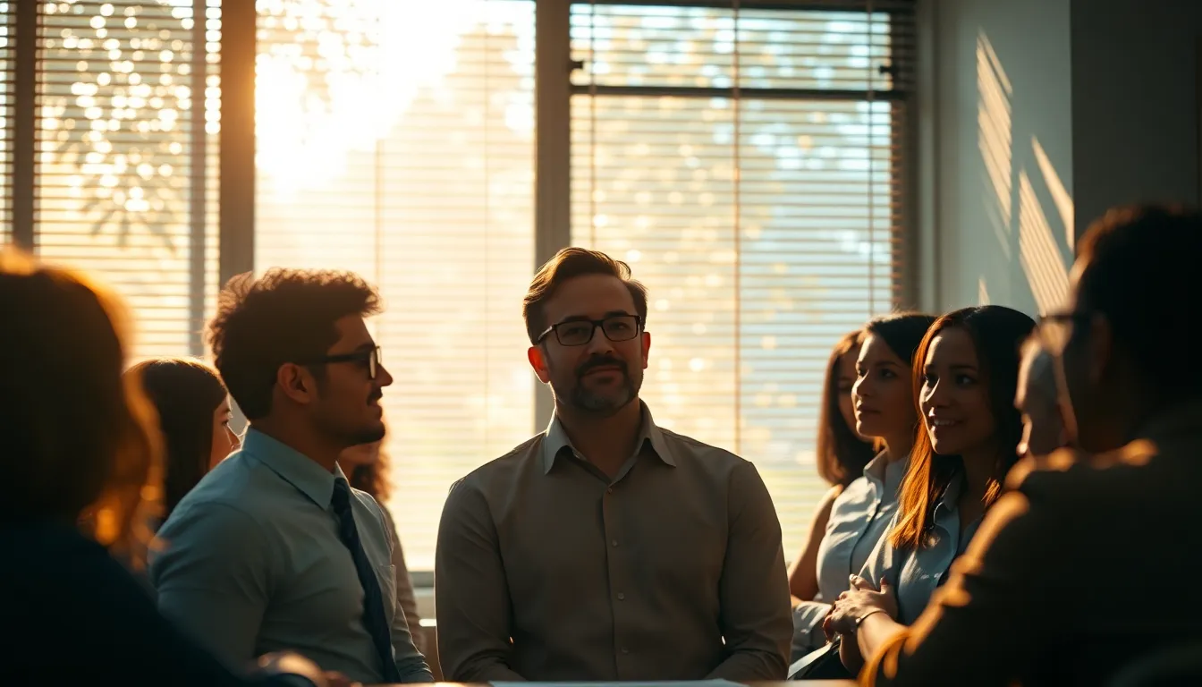 Diverse Team Brainstorming in Sunlit Office