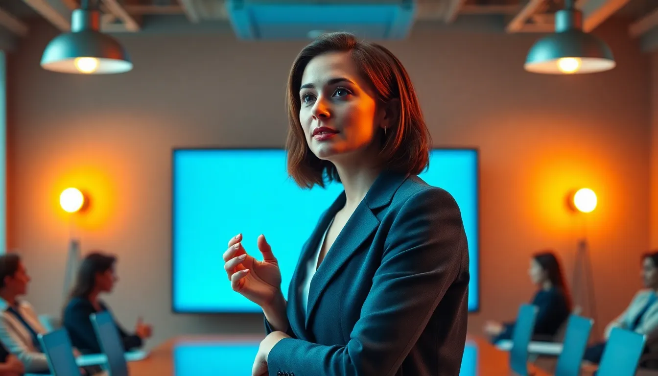 Businesswoman Presenting in Modern Office