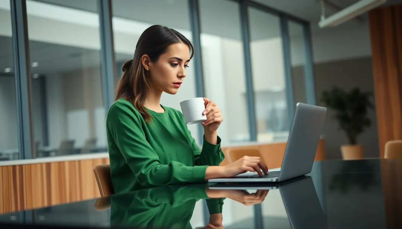 Focused Young Woman Working in Modern Office