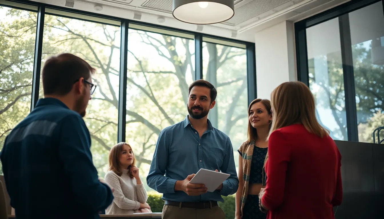 Colleagues Brainstorming in Bright Office Space