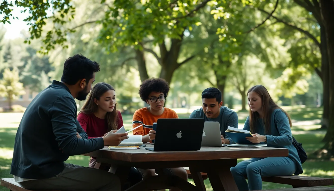 This photorealistic image captures a diverse group of students actively participating in a virtual classroom. The warm glow of classroom lights contrasts beautifully with the cool evening sky visible through expansive windows. Each student displays a unique expression of focus, enhancing the atmosphere of collaboration and learning. The use of leading lines from the desks draws the viewer’s eye towards the interactive screen, inviting engagement with the educational content displayed.
