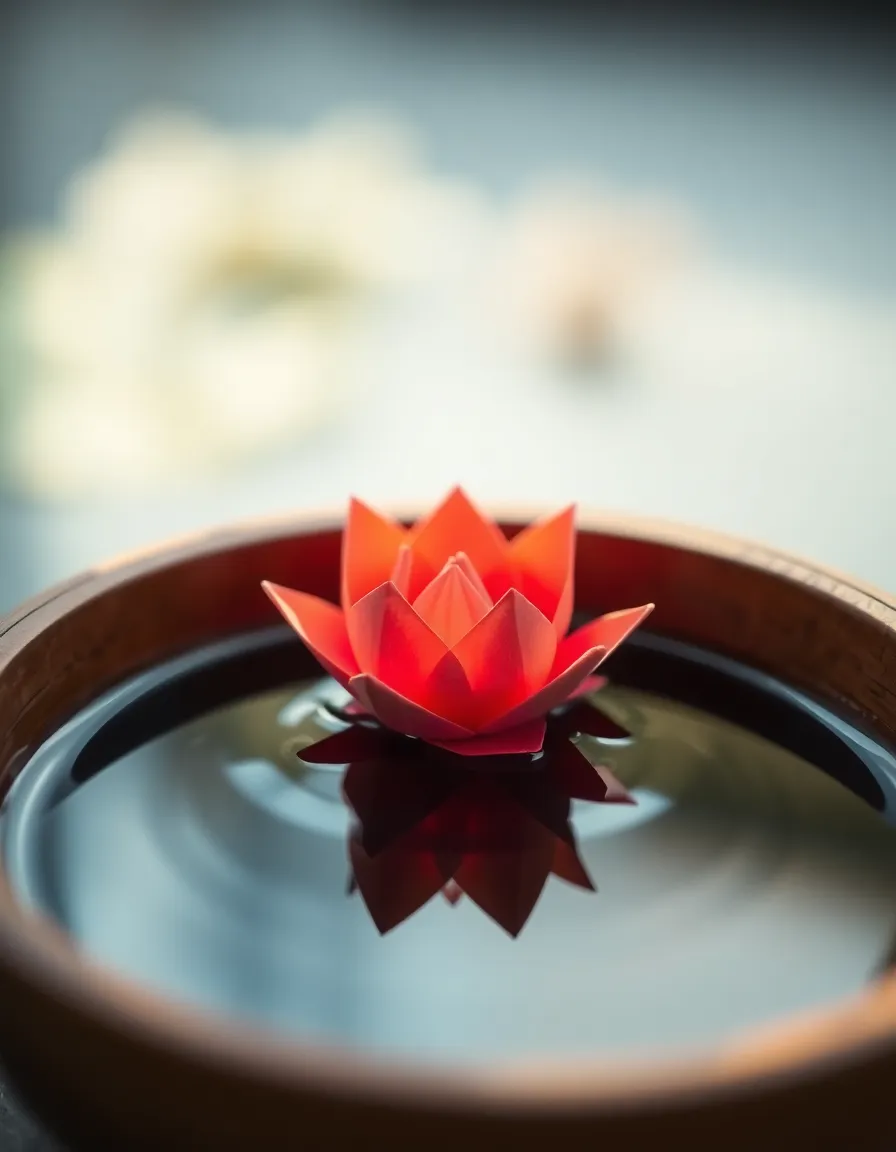 Serene Origami Lotus in Water Bowl