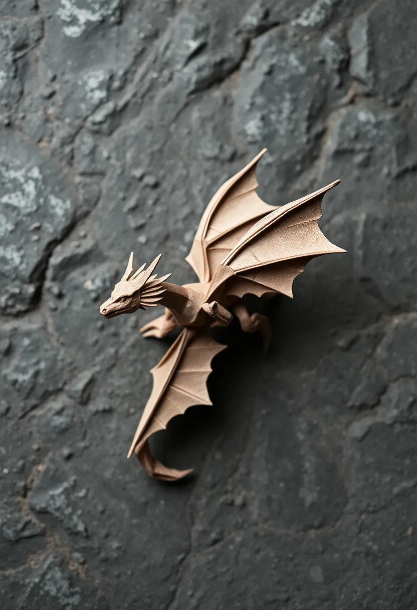 Intricate Origami Dragon on Stone Background