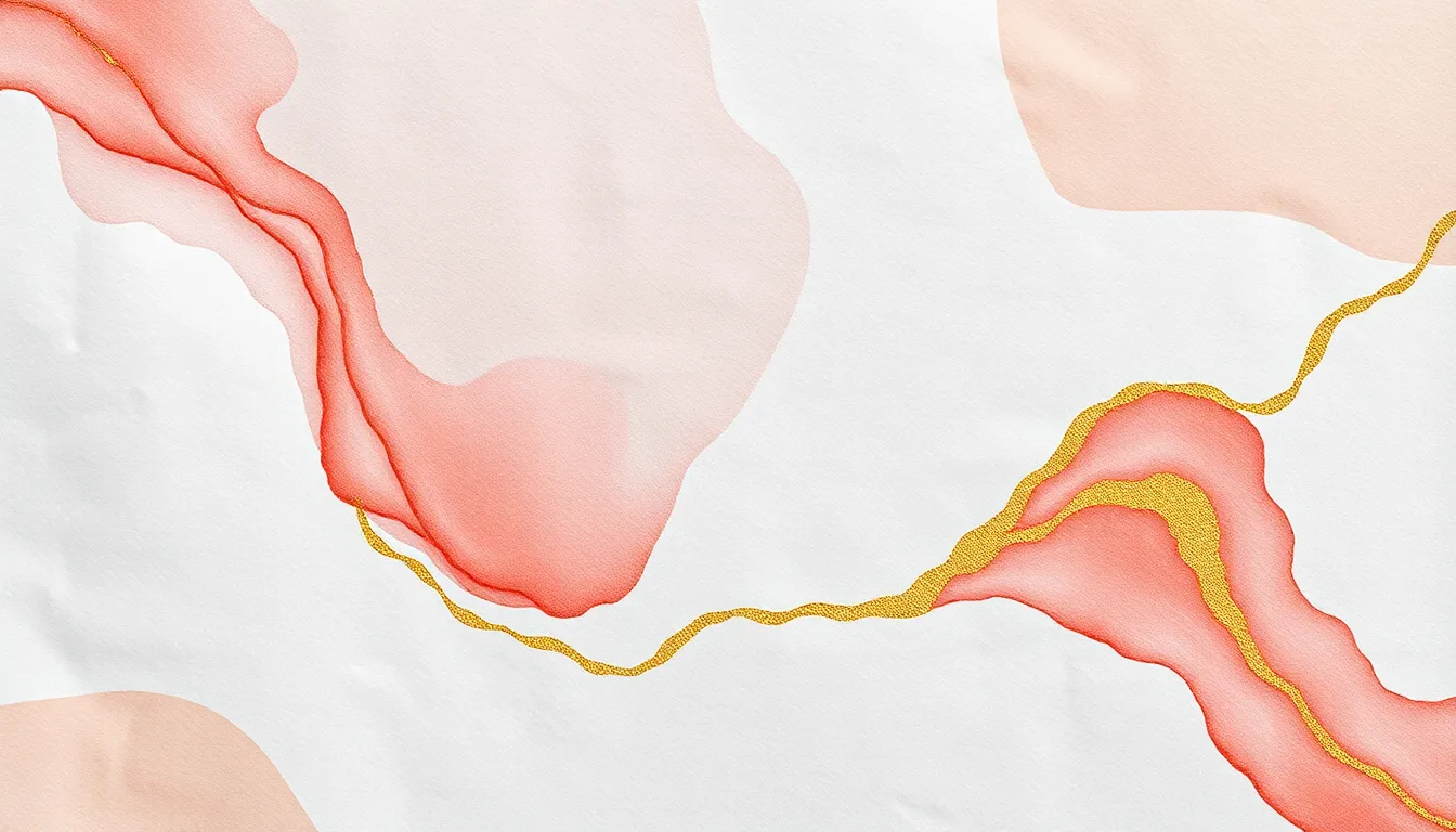This abstract image showcases textured paper adorned with elegant hand-painted watercolor designs. Soft pastel colors with hints of gold create a serene atmosphere, ideal for artistic applications. The even illumination enhances the intricate patterns, while the centered composition draws attention to the unique surface details. A beautiful representation of creativity.
