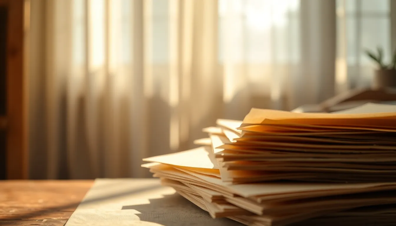 This image showcases a stack of handmade parchment paper beautifully illuminated by soft, diffused daylight. The warm colors and intricate fibers of the paper exude an inviting, artistic vibe, making it perfect for creative and craft-related projects. The shallow depth of field accentuates the texture, while the leading lines draw your attention deeper into the scene. The overall composition captures the essence of an artist's workspace, inspiring creativity and warmth.